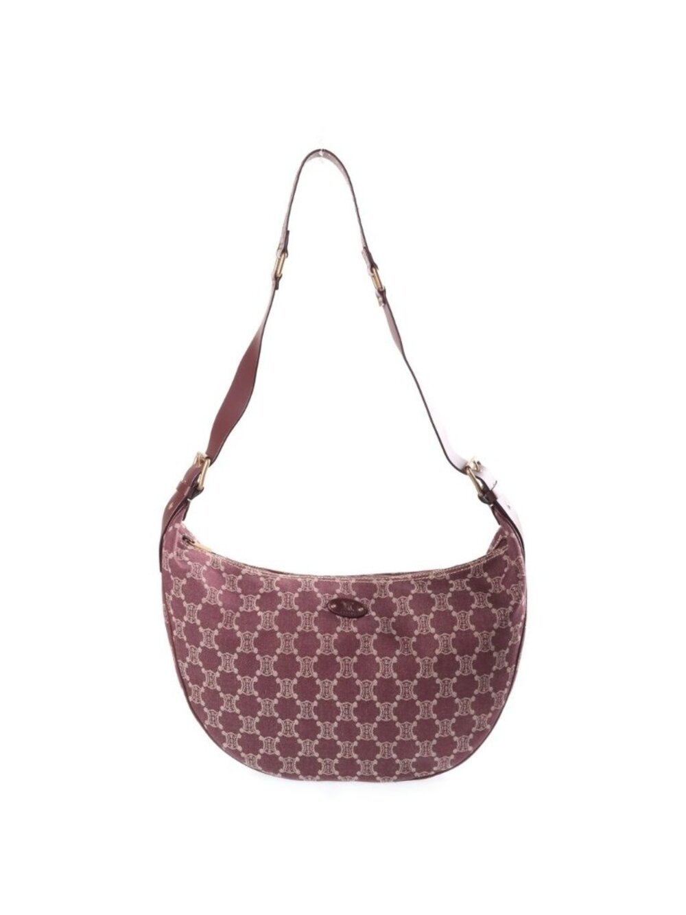 Celine Macadam Shoulder Bag Wine Red Bordeaux Leather Canvas Gold